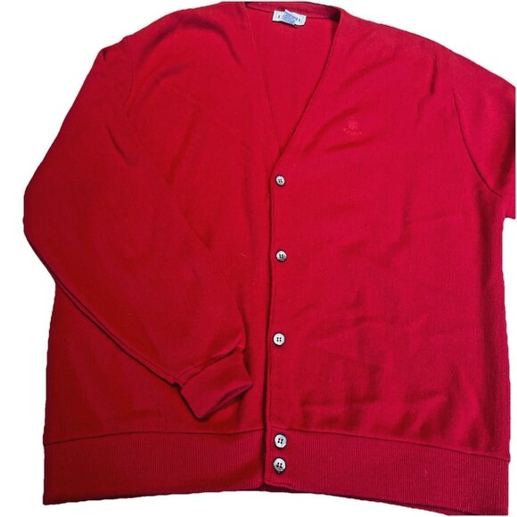 Vintage 60s Izod Lacoste Men's Cardigan Sweater Size XL Red Grandpa Made in USA - Picture 1 of 8